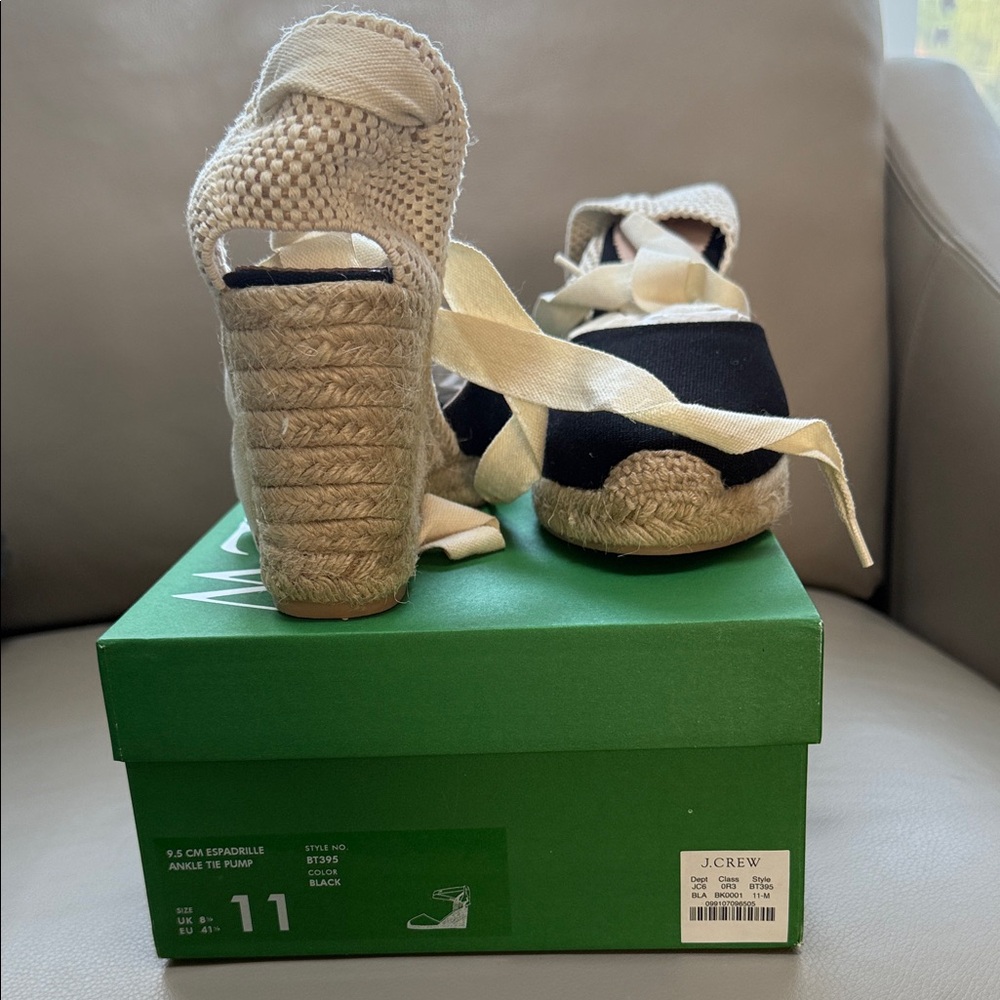 J. Crew Black and Cream Espadrille Wedges size 11 BRAND NEW!!!